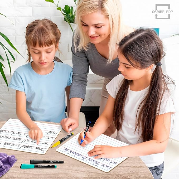 Scribbledo 2 Pack Small Lined Dry Erase Board Kids, 9x12 Double Sided | Value Set of 2, Portable Surface for Handwriting Practice, Classroom and Office Supply, Easy to Clean, Robust