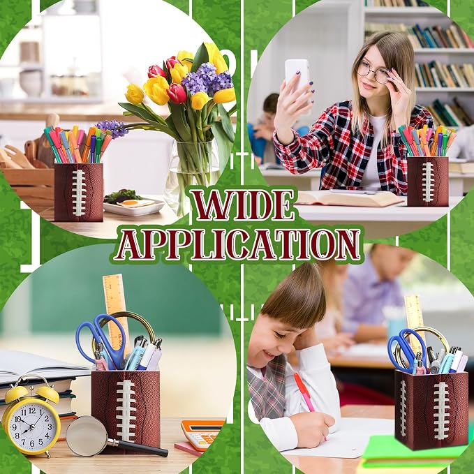 Sherr 2 Pcs Wood Pencil Holder Pen Holder for Classroom Back to School Football Pencils Cup Wooden Dispenser Storage Organizer for Teacher Students First Day School Gifts Office Desk
