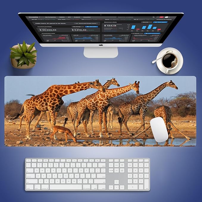 South African Giraffes Large Mouse Pad, Funny Wild Animals Desk Mat | 31.5" x 11.8", XXL Gaming/Office Stitched Mousepad, Smooth Surface Anti-Slip Base