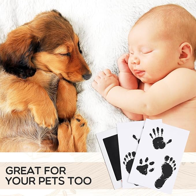 Jetec 15 Set Inkless Baby Footprint and Handprint Kit, Clean Touch Ink Pad for Baby Hand and Footprints, Dog Paw Print Kit with Ink Pads and Imprint Cards for Newborns Babies Pets Gifts (Black)
