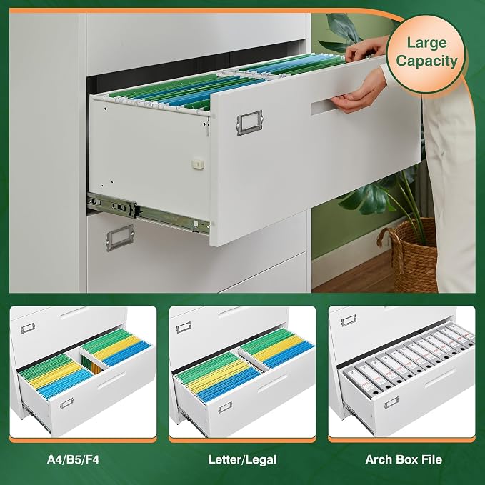 2 Drawer Metal Filing Organization Office Cabinets with Lock,Lateral File Cabinets for Home Office Hanging Files Letter/Legal/F4/A4 Size (2 Drawer-White)