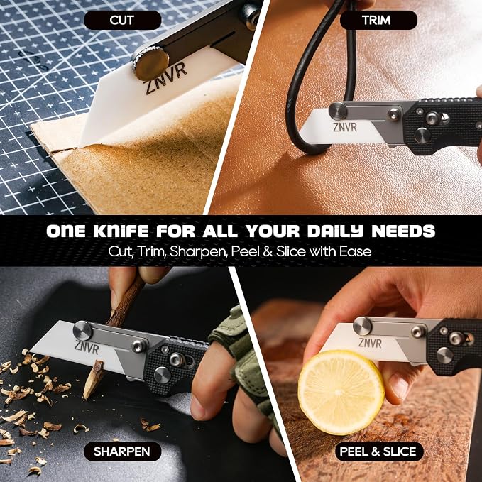 Premium Folding Utility Knife with 5 Extra Ceramic Blades, Box Cutter, Heavy duty & Lightweight Design, G10 Handle, Pocket clip, safety Lock, EDC Pocket Knife for home, Office, Factory, Camping