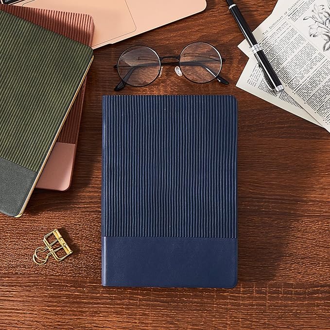 Lined Journal Notebook for Work College Ruled Notebook 5.79" x 8.27" A5 PU Leather Daily Journaling Notebook 216 Pages for Women Men Daily Writing Business School Travel Gift (Dark Blue)