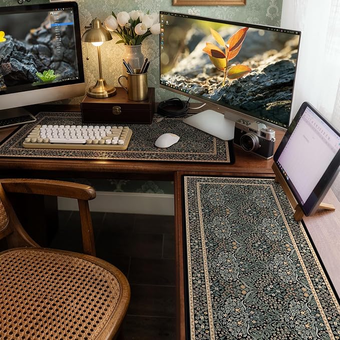 iCasso Desk Cover Mat, Office Mouse Pad,35.4x15.7in,Retro Black | Extra Large Matt for Desktop, Anti-Slip Big Mousepad with Stitched Edges for Computer, PC, Office, Home Workspace