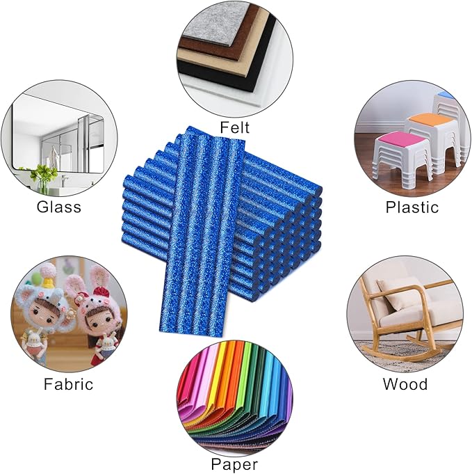 Manarty Glitter Sapphire Blue Hot Glue Stick, 48 PCS 0.27" Dia x 4" Long Mini Hot Melt Glue Sticks Colored, Adhesive EVA Glue Sticks for Sealing Repairing Stamp DIY Art Handmade Car Craft Decoration