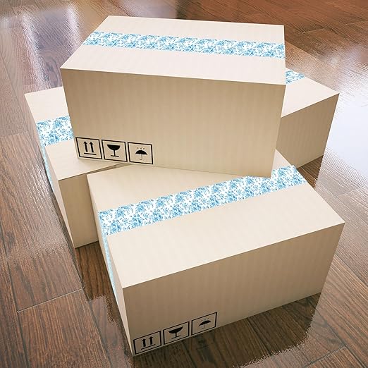 Whaline 109 Yard Blue Floral Packing Tape Chinoiserie Flower Pattern Tape Vintage Floral Waterproof Shipping Tapes for Small Business DIY Crafts Box Carton Decor