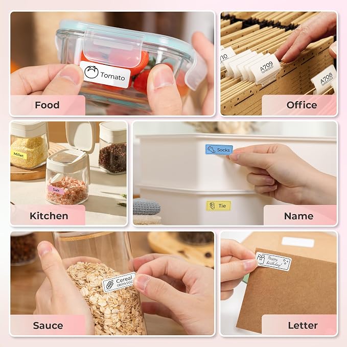 Nelko P21 Label Maker Machine with Tape, Bluetooth Label Printer, Pink | Creative App & Multiple Templates, Inkless Printing, Built-in Cutter, Ideal for School, Teacher Supplies, Office, and Home