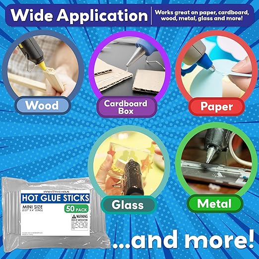 Innovative Haus Mini Hot Glue Sticks (50 Pack) - Fits Mini Glue Guns, 4" x 0.27" - Craft, Bond, Create on Wood, Metal, Glass and More - Transparent, Strong and Quick-Drying