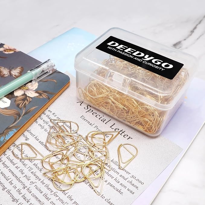 DEEDYGO 250 PCS Gold Paper Clips, Teardrop Paperclips, 1 Inch | Cute, Stainless Steel, Drop-shaped, Office School Supplies, Wedding Invitations Crafts, Scrapbooking Bookmarks