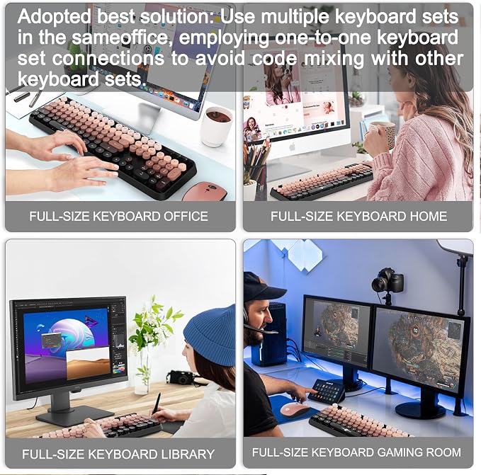 Wireless Keyboard and Mouse Combo, 104 Keys Full-Sized 2.4 GHz Round Keycap Colorful Keyboards, USB Receiver Plug and Play, for Windows, Mac, PC, Laptop, Desktop (GradientPink)