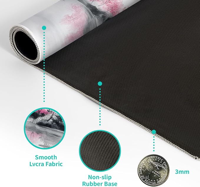 Pagoda Mouse Pad 31.5x11.8 Inch White Full Desk Japanese Mousepad Extended Large Non-Slip Rubber Base Waterproof Big Keyboard Mat with Stitched Edges for Gaming and Office