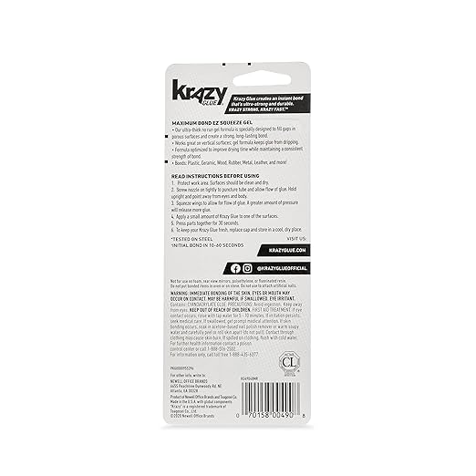 Krazy Glue Max Bond Gel EZ Squeeze, 4 g, Extra-Strong Superglue for Plastic, Ceramic, Wood, Rubber, Metal, Leather & More, Impact-Resistant, No-Run, Fast-Setting Adhesive, Holds Over 1000 Lbs*