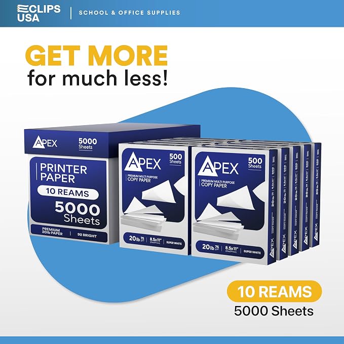 Copy Paper, Printer Paper, Multipurpose, Printer Paper 8.5 x 11 White, 92 Bright, White Paper, Office Supplies, 500 Sheets 20lb Per Ream (1 Reams 500 Sheets)