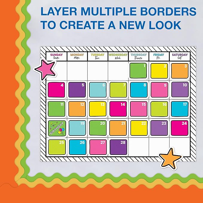 Carson Dellosa Education 65Ft of Orange Bulletin Board Borders, 1 Roll of Scalloped Trim for Rolling Whiteboard, Cork and Posterboard, Halloween, Party Decorations, and Classroom Decor