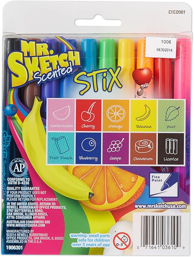 Mr. Sketch Scented Stix Markers, Fine Tip, 10 Count - Fun for Kids, Coloring, Spark Creativity, Arts & Crafts