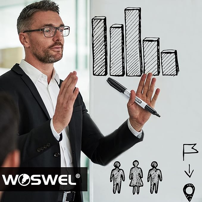 WOSWEL Dry Erase Markers,24 Pack Black Chisel Tip Whiteboard Markers, Chisel Point Low Odor Dry Erase Marker for School Office and Home