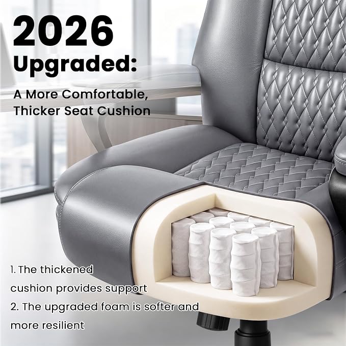 Leather Office Desk Chair,Ergonomic Office Chair with Lumbar Support,Computer Chair,Executive Leather Chair with Padded Flip-up Arm,Adjustable Armrests, Black,275LBS