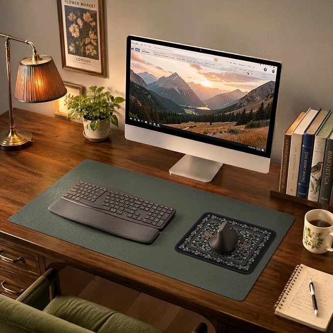 iCasso Aesthetic Small Mouse Pad, 9.5x7.9in,Home Office, Black Floral | Mini Portable Travel Mousepad, Anti-Slip and Comfortable Cloth Mouse Mat with Stitched Edges for Computer, Home