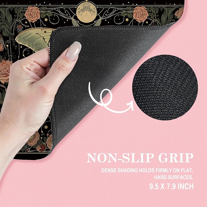 Moody Gothic Moth Mouse Pad, Dark Contemporary Botanical Mousepad for Desk Home Office Dorm Computers Laptop, Witchy Aesthetic Office Supplies Desk Accessories, 9.5x7.9 Inch