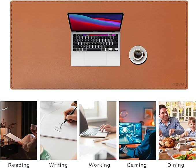 Mydours 40" x 20" Extra Large Desk Mat, PU Leather & Cork Desk Pad, (Brown) | Large XXL Desk Mouse Pad for Workstation, Office, Home, Computer Desk Mat Suitable for Keyboard & Mouse