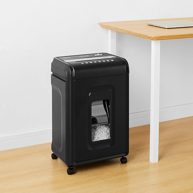 Amazon Basics 24-Sheet Cross Cut High Security Paper Shredder for Home Use, P-4 Security, CD and Credit Card Document Shredder with Pullout Basket, Black