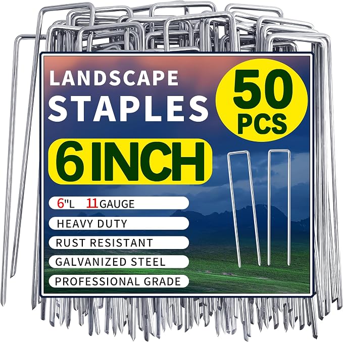 50 Pack Landscape Staples 6 Inch 11 Gauge Garden Stakes | Galvanized Garden Staples Pins Anti-Rust Ground Stakes for Weed Barrier, Irrigation Tubing, Landscaping Fabric, Yard Lawn