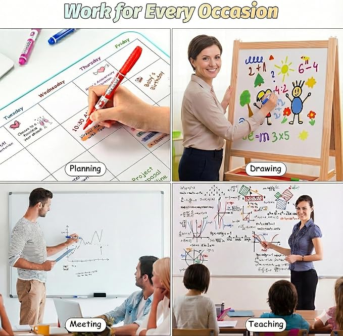 SUIN 9 Colors Dry Erase Markers - Low Odor, Non-Toxic, Slim Whiteboard markers, Medium Fine Tip Whiteboard Pens for Officer, Classroom & Home, 9 Count