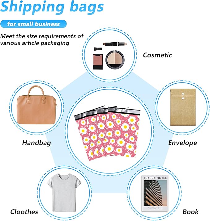 Poly Mailer 10x13 Inch 25 Pcs, Waterproof and Tear-Resistant Shipping Bags for Clothing, Cute Mailing Bags with Self-Seal, Daisy Printed Packaging Bags for Small Business