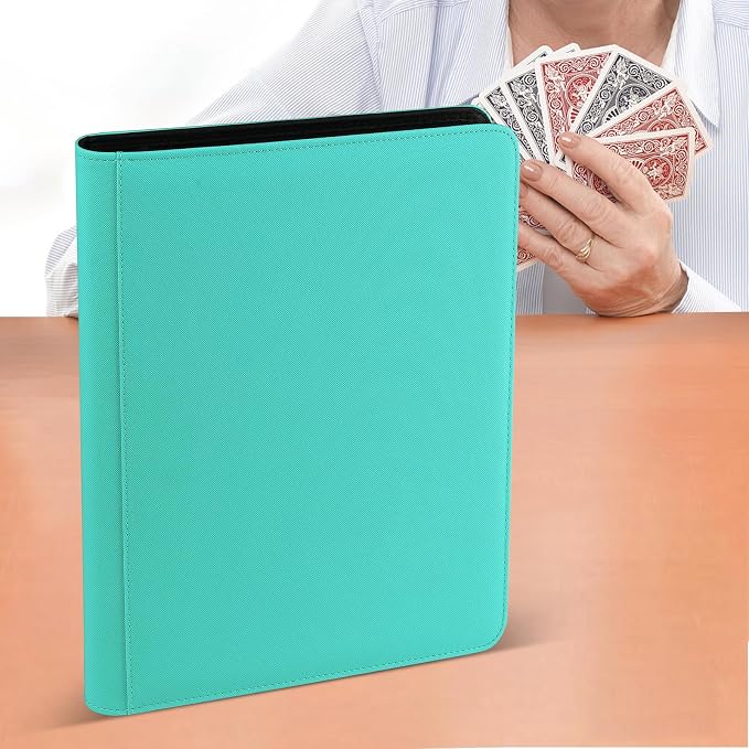 4 Pocket Ringless Side Loading Trading Card Binder, 160 Cards PU Fixed Page Zipper Card Album for TCG Sports Game Cards, Not Fit Top Loaders (Lake Blue)