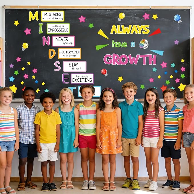32Pcs Growth Mindset Bulletin Board Decorations Set, Colorful Classroom Bulletin Boards Decor, Motivational Growth Bulletin Board Borders for Classroom Elementary Back to School Office Wall Door