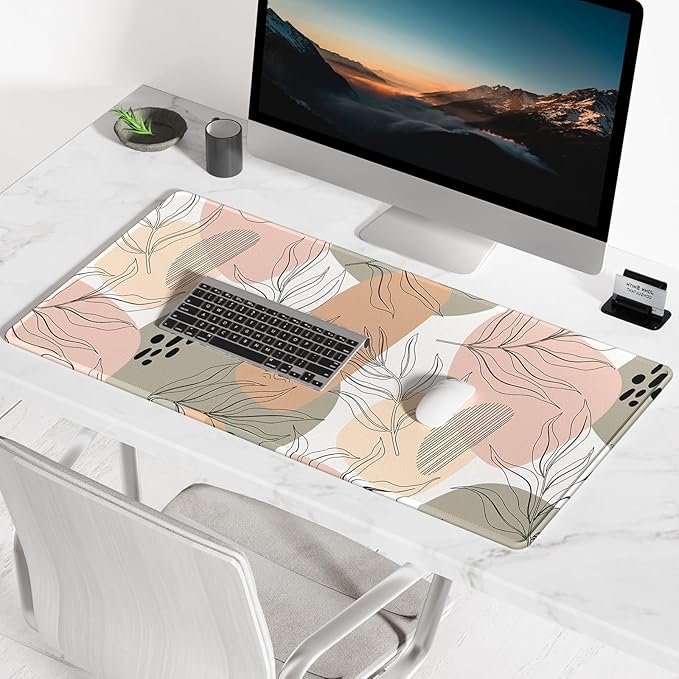 BOSOBO Large Mouse Pad, XXL XL Extended Gaming Mouse Pad, Desk Mat for Office & Home, Modern Boho Leaves