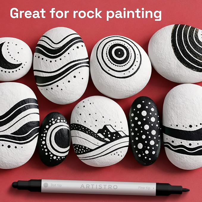 ARTISTRO Black Dual-Tip Acrylic Paint Marker Pens - Set of 12 | For Fabric, Rock, Glass, Wood, & Coloring Books, Arts & Crafts Gift, Classroom Must Haves & School Supplies (Dot & Fine Tips)