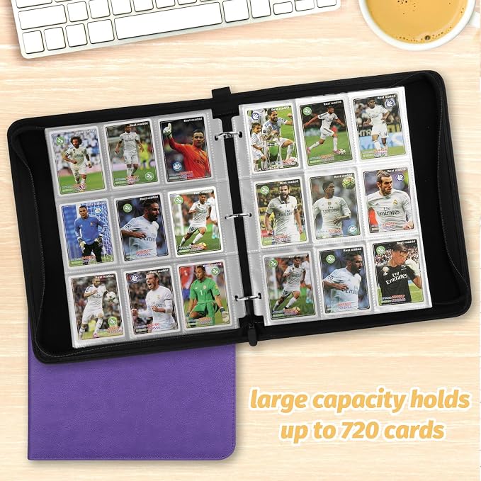 GERMUN 3 Ring 9 Pocket Zipper Card Binder, 720 Double Sided Standard PU Trading Card Album Folder for TCG & Sports Cards, Not Fit Top Loaders (purple)