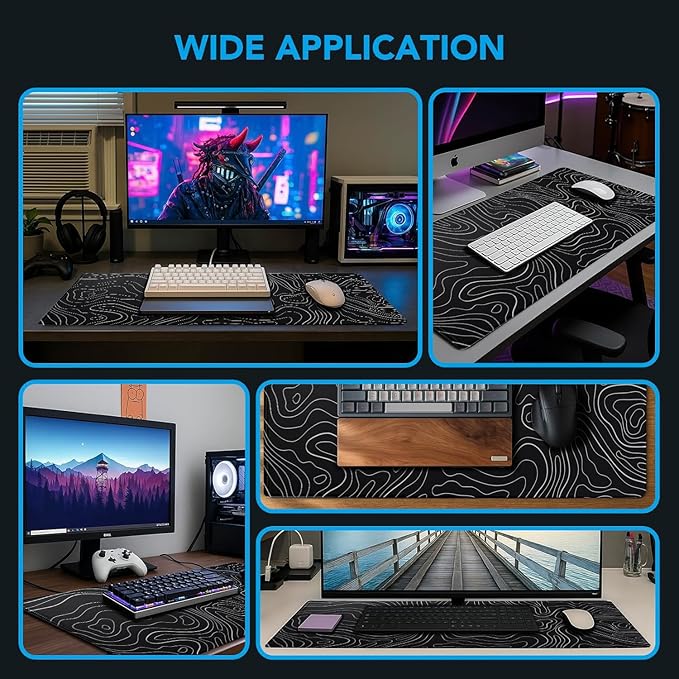 Large Mouse Pad, Waterproof Gaming Mousepad with Non-Slip Rubber Base | Stitched Edges, XXL Computer Long Keyboard Mouse Mat for Gamer, Office & Home, 31.5" x 15.7", Black White Lines