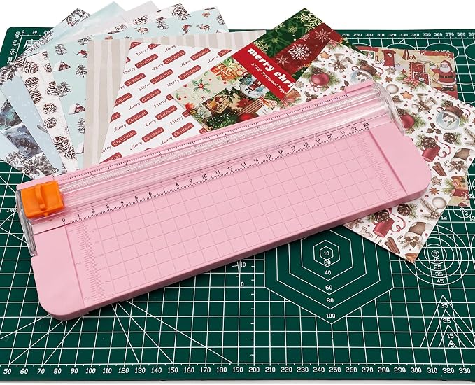 Paper Cutter, A4 Paper Trimmer with Security Safeguard & Side Ruler Portable Straight Edge Cutter for Scrapbooking Craft Paper, Photos, Label, Cardstock (Pink)