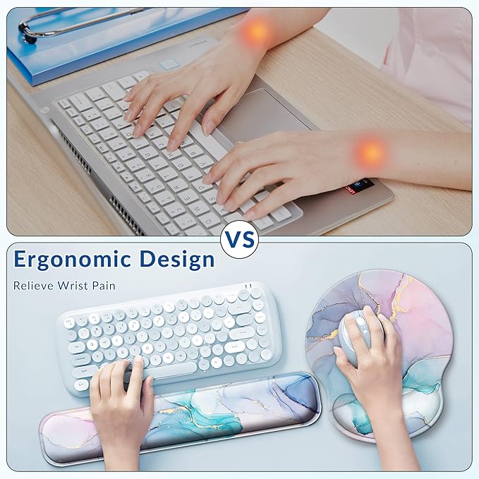 Desk Mat Set Keyboard and Mouse Pad with Wrist Rest Support | Ergonomic,Pain Relief, 4-in-1 Large Big Mousepad Computer Mats,Desk Pad Matt Mats for Desktop Home & Office