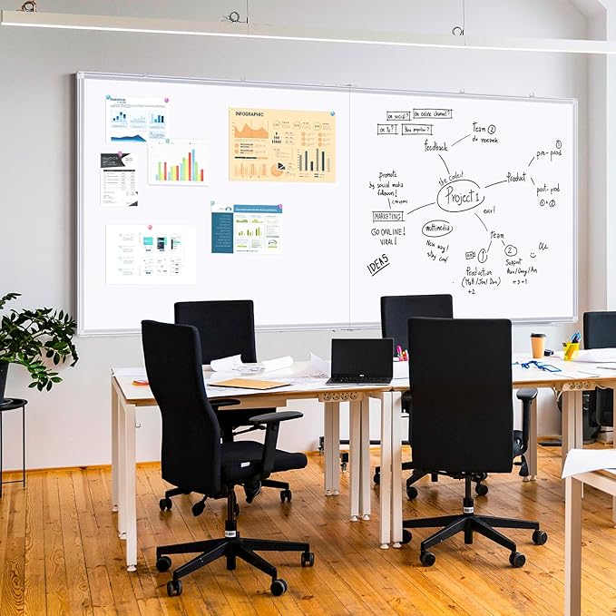 Maxtek Magnetic Dry Erase Board 96 x 48 inches, Large White Board for Wall | 8'x4' Giant Aluminum Frame Presentation Marker Board with a Long Pen Tray, Large Writing Surface Board for Classroom, Office