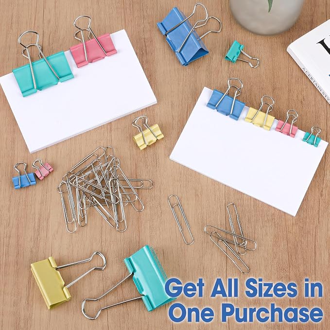720 PCS Paper Clips and Binder Clips Sets, Binders & Paperclips Assorted Sizes and Jumbo Paper Clips for Offices, Schools and Families