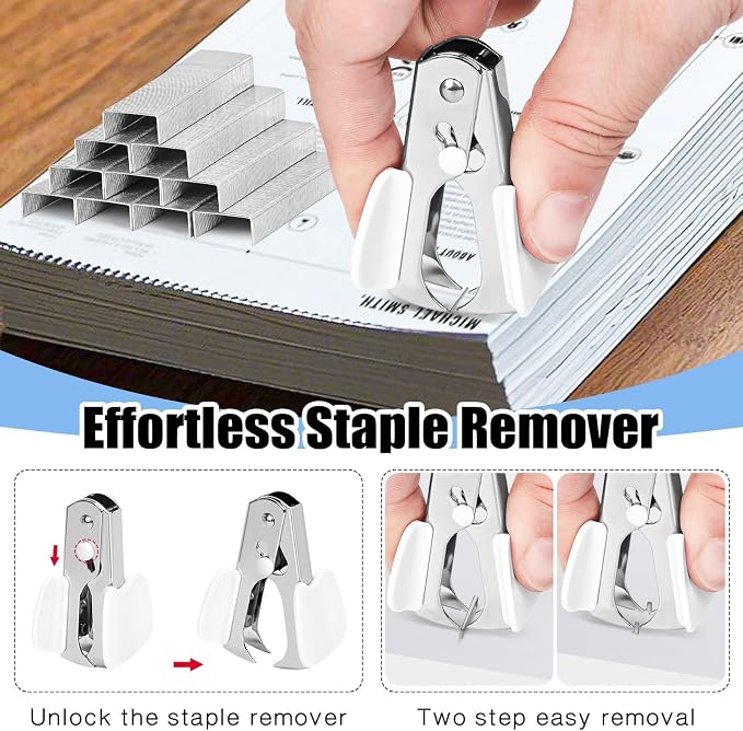 Stapler 25 Sheet Capacity with 1000 Staples and Staple Remover, White | Staplers for Desk, Non-Slip Office Stapler with Staples