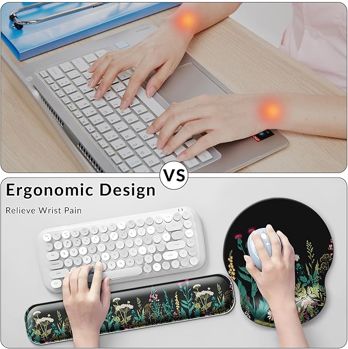 Desk Mat Set Keyboard and Mouse Pad with Wrist Rest Support | Ergonomic,Pain Relief, 4-in-1 Large Big Mousepad Computer Mats,Desk Pad Matt Mats for Desktop Home & Office