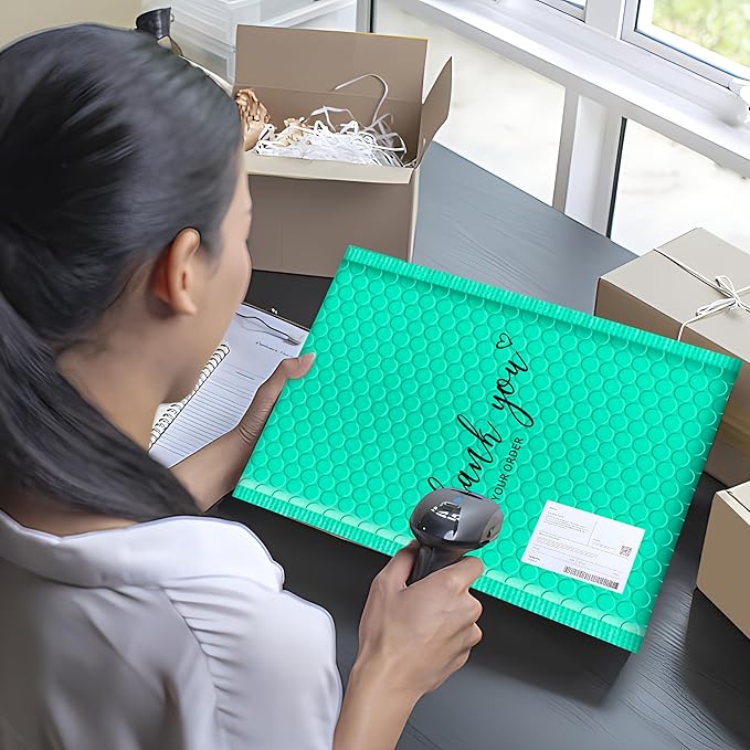 JinRuiKJ Bubble Mailers 4x8" 50 Pack, Padded Envelopes, Strong Adhesion Padded Mailers, Cushioning Padded Shipping Envelopes for Jewelry, Makeup - Green