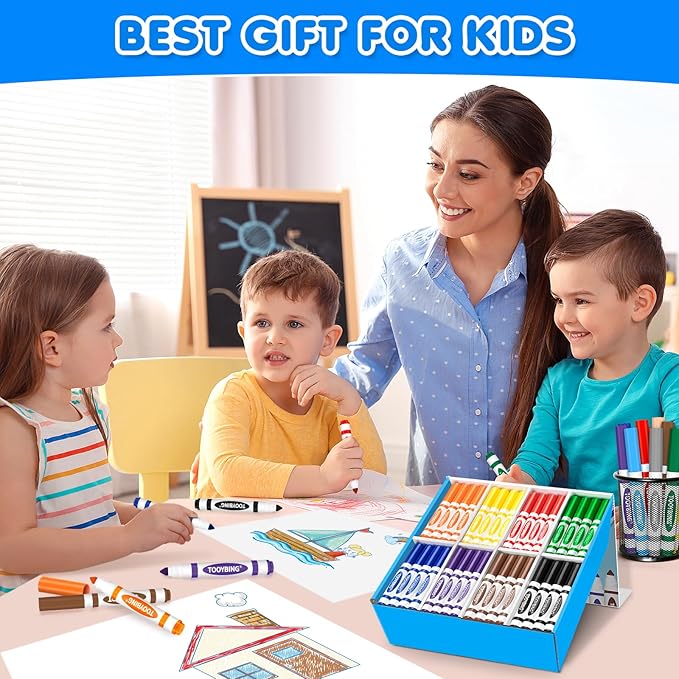 Washable Markers Bulk (288 Count), 8 Assorted Colors, Washable Markers for Kids Classroom School, Broad Tip Durable for Back to Classroom Art School Supplies Essentials
