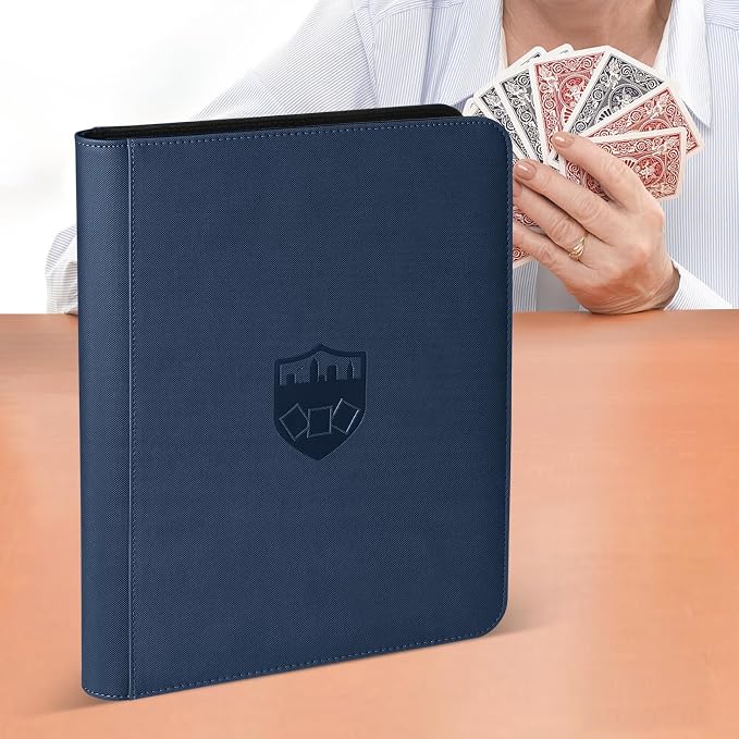 360 Cards Ringless 9-Pocket Side Loading Trading Card Binder, PU Zipper Fixed Page Card Album for TCG Sports Cards, Not Fit Top Loaders (Blue)