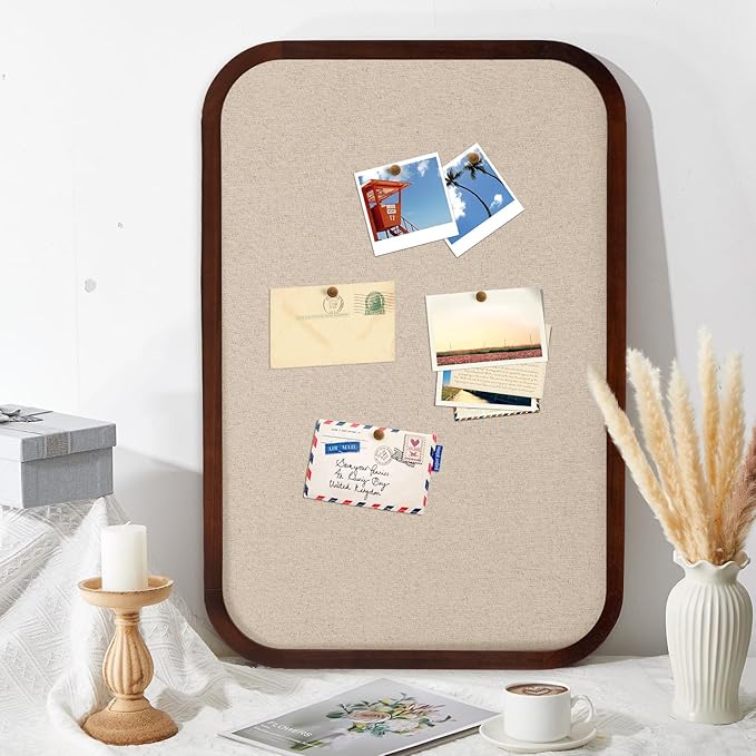 Vintage Framed Pin Board Linen Display Bulletin Board Large Ornate Fabric Picture Photo Pinboard Memo Decorative Prayer Pinboard Ornate for Wall Gift(Rectangle,20'' X 30'',Dark Brown)