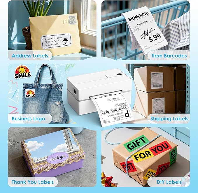 KNAON Bluetooth Thermal Shipping Label Printer, 4x6 Portable Thermal Address Label Printer for Small Business, Compatible with iPhone,Android,Windows,Mac–Works with Etsy Shopify USPS&More, White