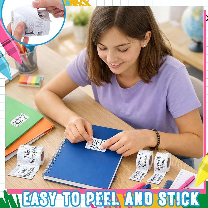 600 Pcs Take Home Return to School Labels, Lined Blue | 3 Rolls Thermal Printed, Student Homework Folder Stickers, Keep at Home Label, Classroom Office Organization