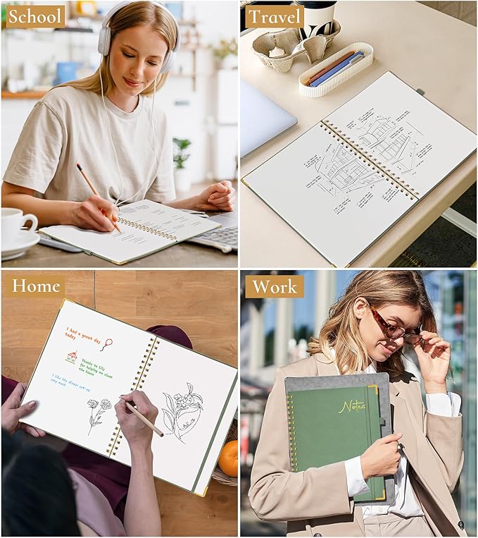 Blank Spiral Notebook Journal 8.5” x 11”, A4 Large Hardcover Sketch Book for Women Men, 100 GSM Blank Paper Drawing Notebook, Spiral Bound Sketchbook for Sketching School Work Note Taking, Green