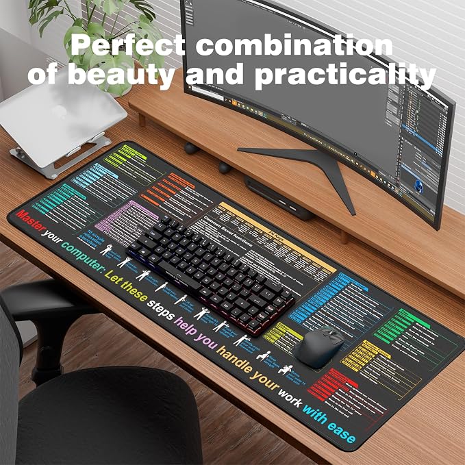 Excel Cheat Sheet Desk pad—Contains 9 Major Excel Function modules XXL Size | 35.45 * 15.75 inch large desk mat for work, study & gaming. Waterproof, anti-slip mouse pad for keyboard & mouse.