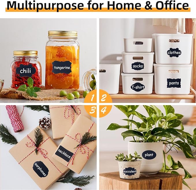 360Pcs Chalkboard Labels – 2.1x1.4 Inch Reusable Blackboard Stickers with 2 White Erasable Chalk Markers, 12 Assorted Shapes, for Mason Jars, Food Containers, and Pantry Storage (Pack of 2)