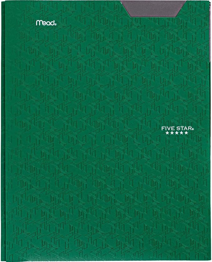 Five Star 2-Pocket Folder,Plastic Folder with Stay-Put Tabs and Prong Fasteners,Holds 8-1/2" x 11" Paper,Black,Fire Red,Forest Green,Pacific Blue (38048),(Pack of 24)